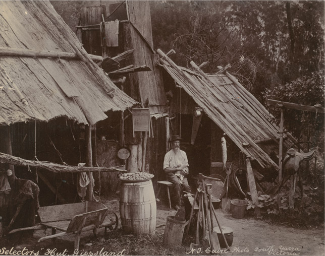 Source 4.8 A selector’s hut in Gippsland, Victoria, in the 1880s (Nicholas Caire, Selector’s Hut, Gippsland c.1886, National Gallery of Australia, Canberra, purchased 1983)