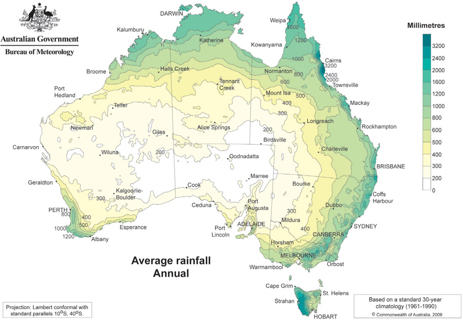 Source 4.12 Map of average annual rainfall for Australia