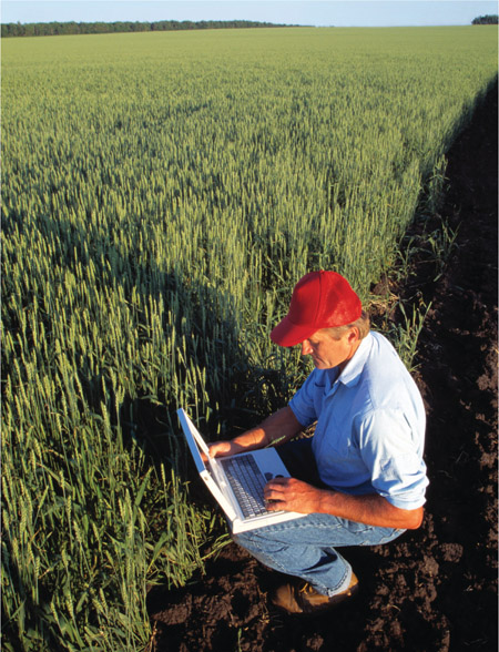 Source 4.33 A farmer using a laptop to input data relating to his wheat crop