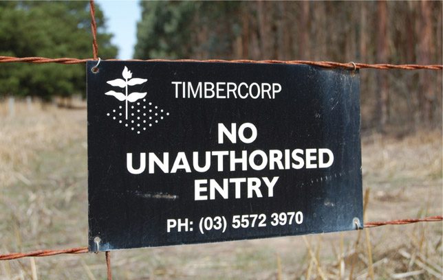 Source 4.34 A Timbercorp sign on one of the company’s eucalypt plantations advising people to keep out