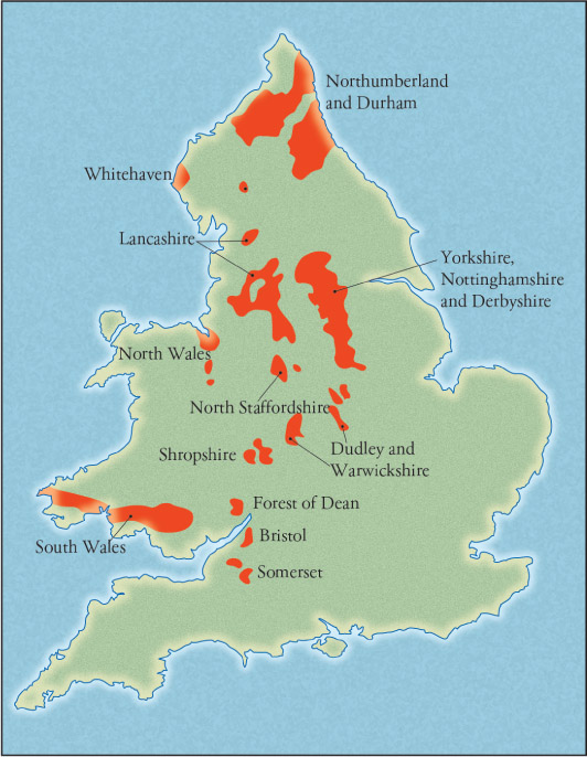 Source 11.6 The location of the main coalfields in England and Wales, c. 1830