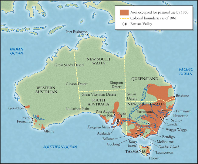 Source 11.18 By 1850, farmers and pastoralists had spread into inland Australia.