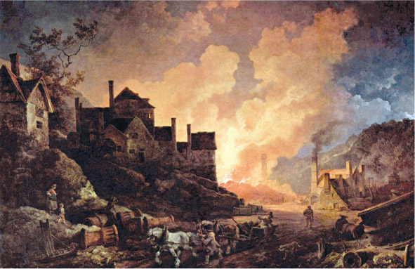 Source 11.23 Philip James de Loutherbourg’s Coalbrookedale by Night: de Loutherbourg visited the iron works and was impressed by the size of the works and the fiery furnaces.