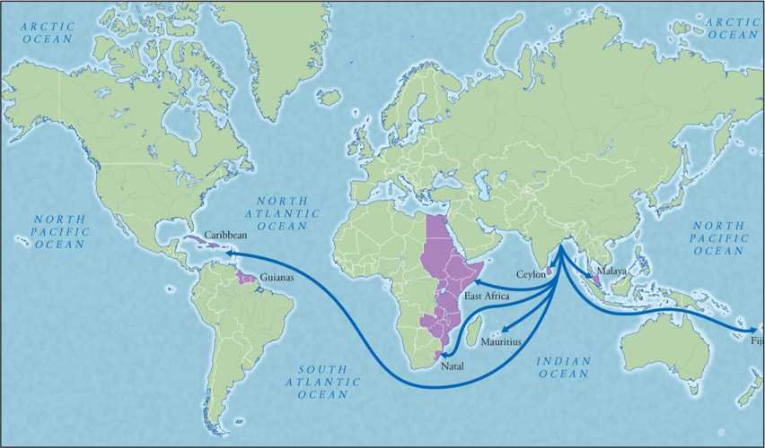 Source 12.10 Major destinations of Indian indentured labourers