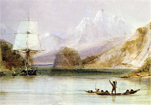 Source 13.13 HMS Beagle at Tierra del Fuego, by Conrad Martens