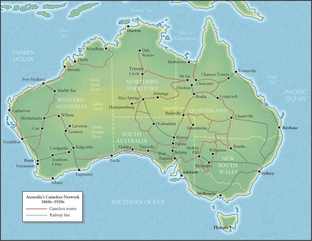 Source 14.14 The cameleer network in Australia, 1860s to 1930s