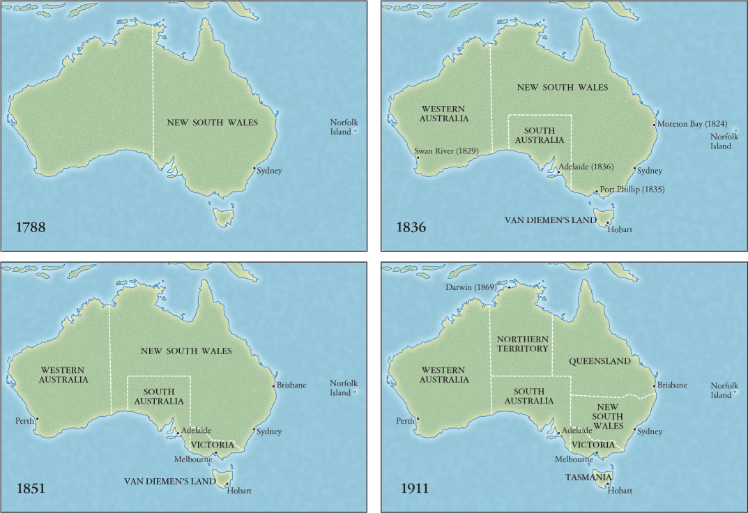 Source 14.17 Colonial and state boundaries with principal settlements and dates