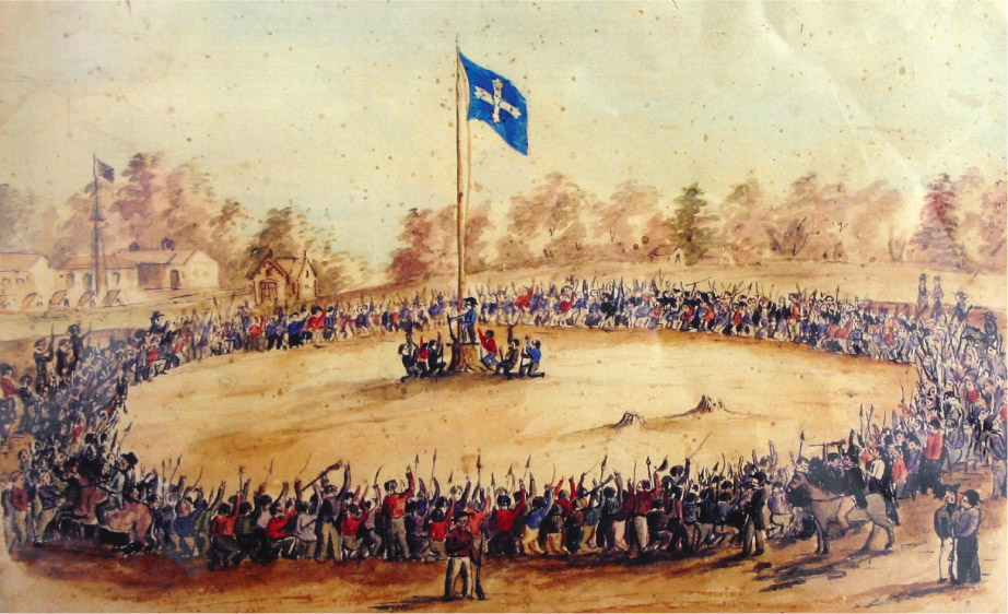 Source 14.19 Swearing Allegiance to the ‘Southern Cross’, a watercolour by Charles Doudiet (1854). The oath of allegiance was: ‘We swear by the Southern Cross to stand truly by each other and fight to defend our rights and liberties.’