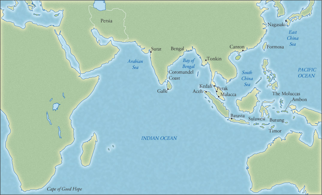 Source 15.12 Places where the Dutch East India Company traded, c. 1800